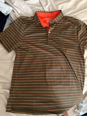 Short Sleeve Olive Green Polo with Orange Stripe Detail